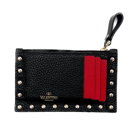 Valentino Garavani Handbags - Valentino Garavani Rockstud Black Leather Coin Purse & Card Case